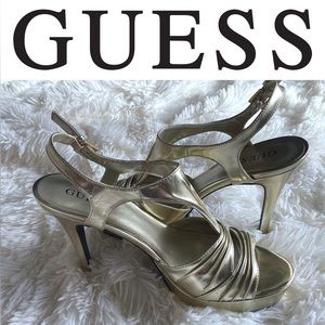 GUESS Platform Stiletto Heels in Gold Metallic SZ 9